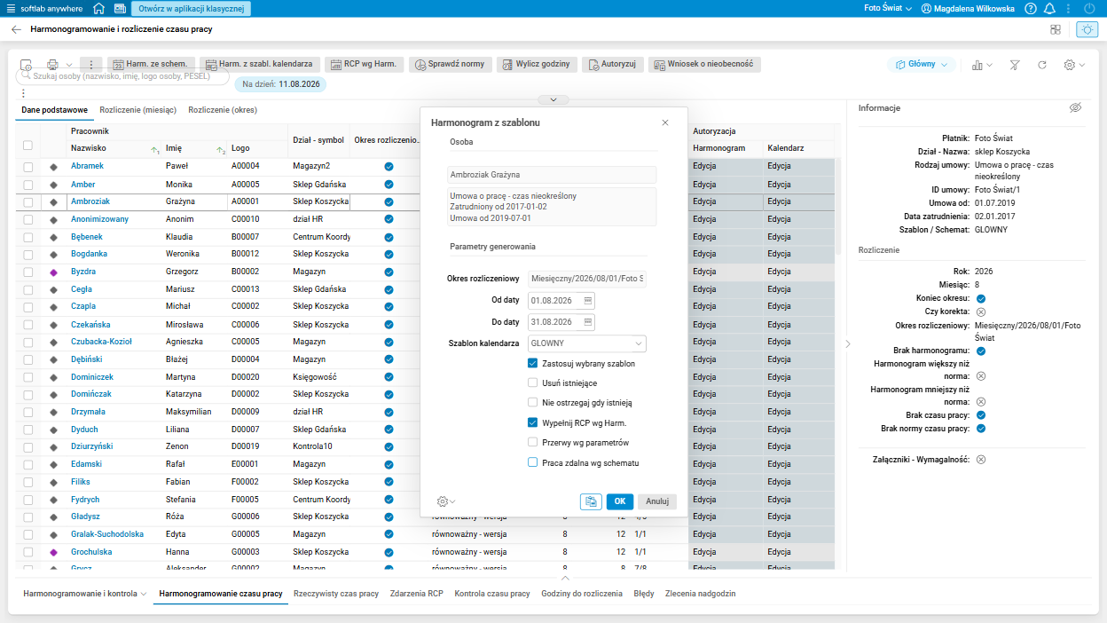 Asseco HR (Asseco Softlab ERP) - harmonogramowanie i rozliczenie czasu pracy z RCP